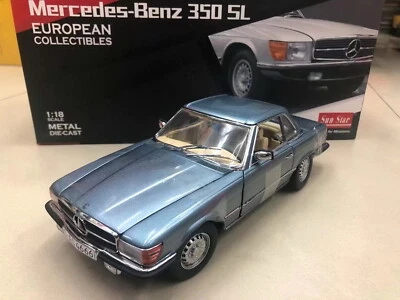 Sun Star 1/18 Scale Mercedes Benz 350 SL Blue Diecast car Model Toy Gift New - Image 1 of 4