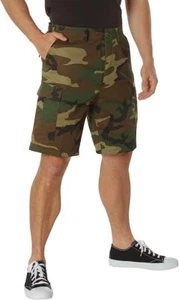 Woodland Camo BDU Button Fly Cargo Tactical Hiking Shorts Adjustable Waist 65212 - Picture 1 of 2