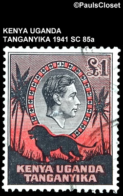 KENYA UGANDA TANZANIA 1941 SC 85a KING GEORGE VI £1 BLK & SCAR P11½x13 UNG F/VF - Image 1 of 2