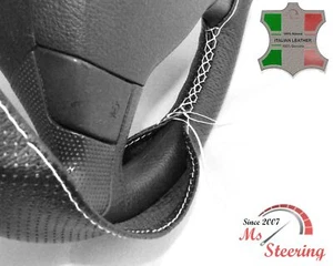 FOR AUSTIN A55 VAN 57-63 BLACK PERF LEATHER STEERING WHEEL COVER WHITE STIT - Picture 1 of 5
