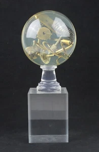 Vintage Lucite Embedded Brass Clock Parts Ball Sculpture Resin Acrylic Sphere - Picture 1 of 12