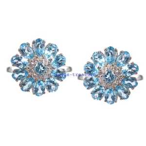 Natural Blue topaz & CZ Gemstones with 925 Sterling silver Cufflinks #5544 - Picture 1 of 3