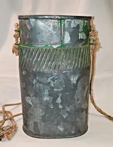 Folksy Old MINNOW BUCKET Galvanized w Green Paint Remnants Primitive Fishing - Picture 1 of 10