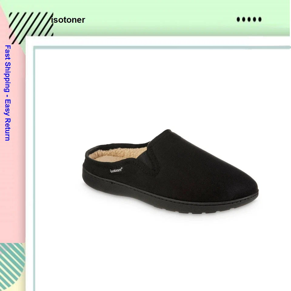 Isotoner Memory Foam Black Microsuede Hoodback Slippers Shoes XXL 13 - 14