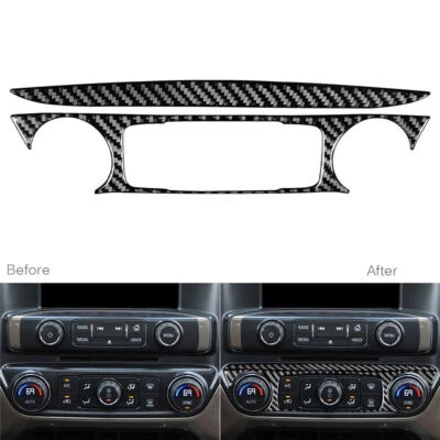 Borde de interruptor de CA de fibra de carbono 2 piezas para Chevrolet Silverado GMC Sierra 1500 2014-18 Foto 1 de 4