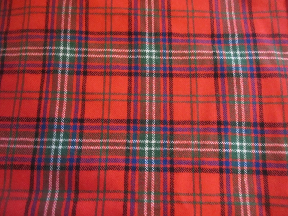 Vintage Wool Blend? fabric Plaid 60" x 64" Red Green Blue White Black Light Wght - Image 1 of 4