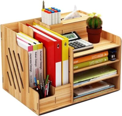 Schreibtisch Organizer aus Holz Büro Organizer Dokumentenablage Stifthalter NEU - Bild 1 von 4