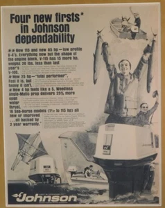 VTG 1969 Johnson V-115 Outboard Motor Fishing Ad Poster Print Framed 17 1/4" - Picture 1 of 2