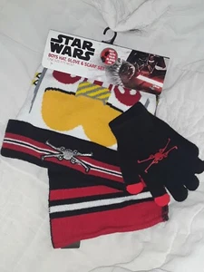 Star Wars Hat Glove Scarf Set One Size NEW Rebel Pilot Touch able Black Red  - Picture 1 of 2