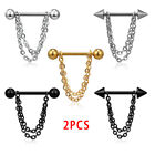 2Pcs/Set Pierced Nipple Breast Rings Barbell Steel Chain Pendant Body Jewel-ca