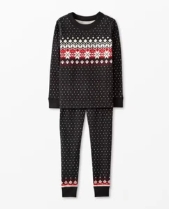 Hanna Andersson Black Fairisle Unisex Kids Organic Pajama Set Size 14/160 cm EUC - Picture 1 of 11