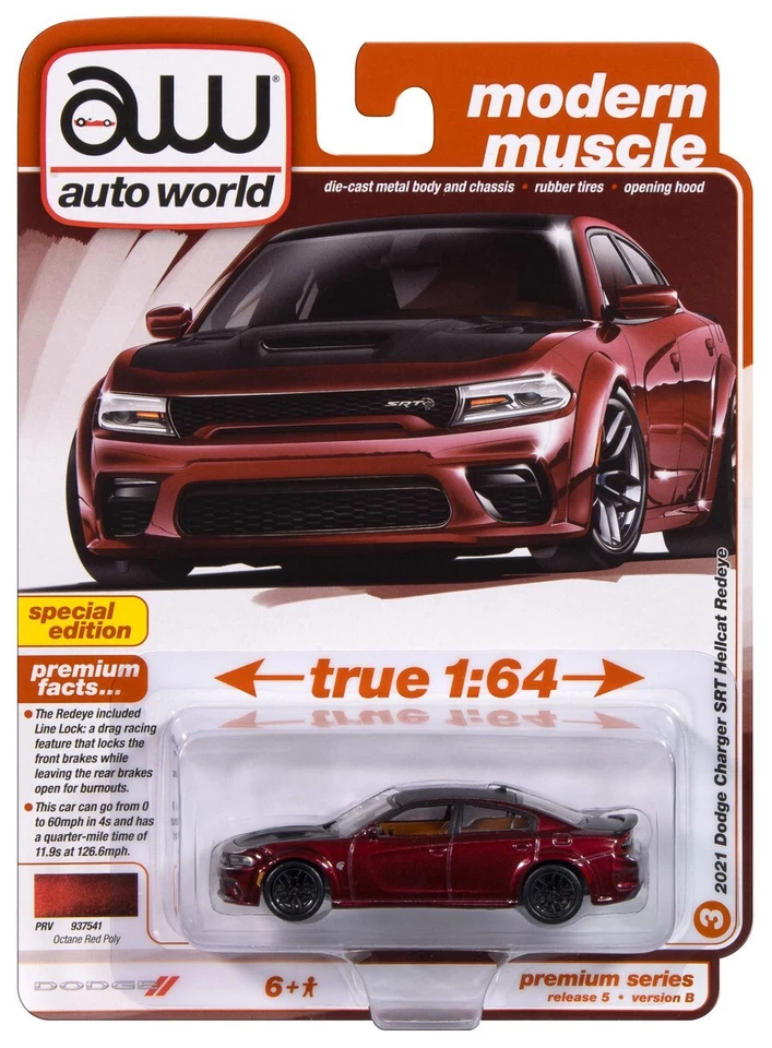 2024 AUTO WORLD 1:64 PREMIUM 5B *OCTANE RED* 2021 Dodge Charger HELLCAT *NIP* - Image 1 of 1