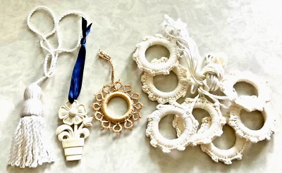 Vintage Window Shade Pulls Plastic Flower Pot Crochet & Tatting - Image 1 of 4