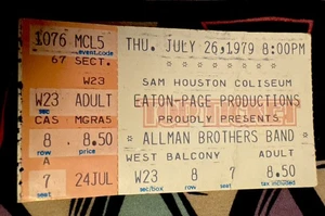 ALLMAN BROTHERS BAND - JULY 26, 1979 - SAM HOUSTON COLISEUM - TICKET - Picture 1 of 2