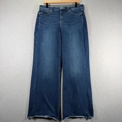 NYDJ Teresa Wide Leg Jeans Dark Wash Distressed Raw Hem Size 10 Comfort - Image 1 of 4