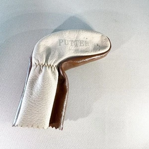 Golf Vintage Leather Putter Headcover Head Cover Brown Cream Snap - Picture 1 of 17