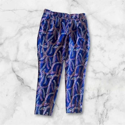 J. Pantalones de vestir Crew Collection 100 % seda coral azul marino estampado floral abstracto talla 2 Foto 1 de 4