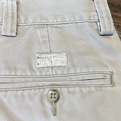 "Pantalones cortos vintage Polo Ralph Lauren para hombre talla 32 algodón tostado chino 8"" frente plano EE. UU. Foto 1 de 4