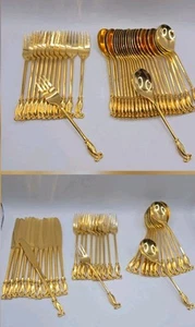 Vintage Ornate Modern Scroll Gold Plated Stainless Steel 70 Piece Flatware Lot - Picture 1 of 13