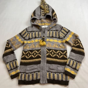 Sparrow Women's Gray Yellow Geometric Pattern Hooded Zip Up Knit Sweater Size S - Picture 1 of 8