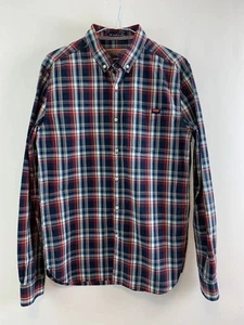 Superdry Casual Shirt Medium Red Blue Cotton Plaid Long Sleeves Button Up - Picture 1 of 12