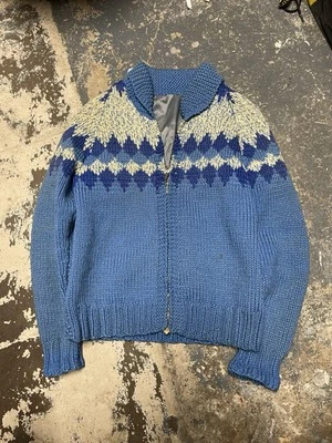 Cárdigan Suéter Cowichan Vintage Años 50 Copo de Nieve Años 50 Cremallera Hecho a Mano Lana S/M Foto 1 de 4
