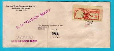 USA S.S. Queen Mary ship R cover 1937 New York to Amsterdam, Netherlands - Image 1 of 2