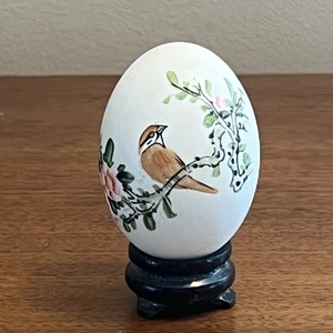 Vintage handbemaltes Ei mit Ständer - Vogel & Blumen asiatische Frühlingsdeko - B3 - Bild 1 von 17