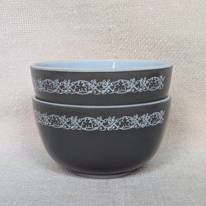 Vintage JAJ Pyrex Grey Vine Milk Glass Small Bowls Set of 2 Made In England VGC - Picture 1 of 11