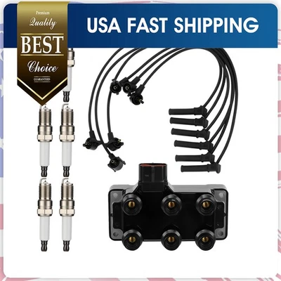 Ignition Coil + 6 Spark plug For Ford Ranger Mazda 626 B3000 B4000 with Wire - Image 1 of 4