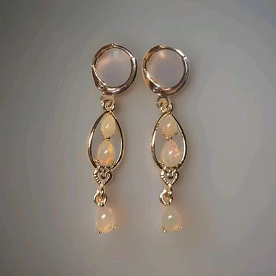 Natural Ethiopian Opal Dangle Silver Yellow Gold Plated Earrings 1667 - Image 1 of 4