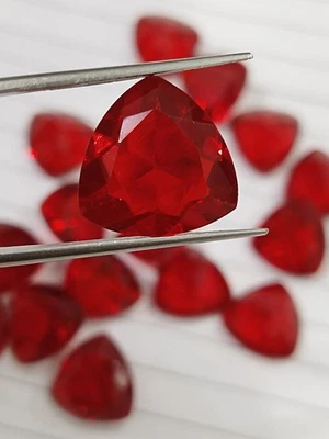 Red Ruby Trillion 10mm Loose Ruby Gemstone Lab Grown Ruby Treated & Heated Ruby - Image 1 of 4