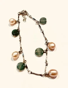 8” Bracelet Silver multi coloured jade pearl charm bracelet 925 X920 - Picture 1 of 8