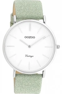Oozoo Vintage Armbanduhr mit Glitzer Lederband 40 MM Silberfarben / Weiß / Hellg - Picture 1 of 1