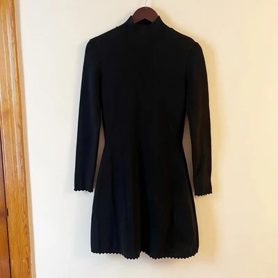 Zara Black Knit High Mock Neck Fit & Flare Dress Size Medium Long Sleeves - Image 1 of 4