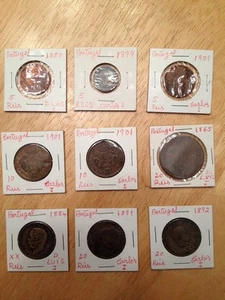 Portugal  Coins 1880-1901. 5, 10, 20 Reis See DESCRIPTION for Details  (9 Coins) - Picture 1 of 11