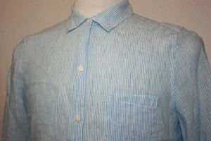 UNTUCKIT Women's 100% Linen Long Sleeve Button Front Blue Striped Shirt Sz 6 - Picture 1 of 5