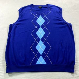 Brooks Brothers 346 Sweater Vest Mens 2XL XXL Blue Argyle V-Neck Supima Grandpa - Picture 1 of 8