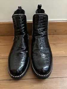 LINZI BLACK CROC ANKLE BOOTS FAUX LEATHER SILVER BEADED UK SIZE 7 - Picture 1 of 7