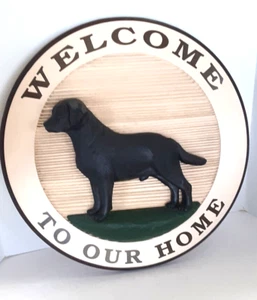 Big Sky Carvers Welcome To Our Home Hand Painted Black Lab Wood/Cast Round Sign - Picture 1 of 15