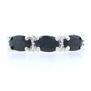 Silver Sapphire & Diamond Three-Stone Band - 925 Oval Cut 1.80ctw Ring Size 6 - Picture 1 of 9