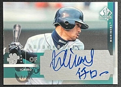 2003 UD SP AUTHENTIC ICHIRO SP CHIROGRAPHY AUTO 18/25 MARINERS READ - Image 1 of 2