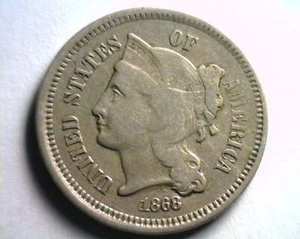 1868 THREE CENT NICKEL FINE F NICE ORIGINAL COIN FROM BOBS COINS FAST SHIPMENT - Picture 1 of 2