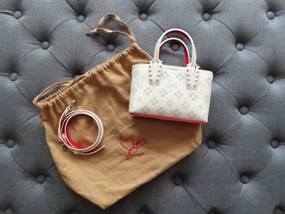 Christian Louboutin Cabata Nano Mini White Spike Leather Tote Crossbody Bag NWOT - Image 1 of 4