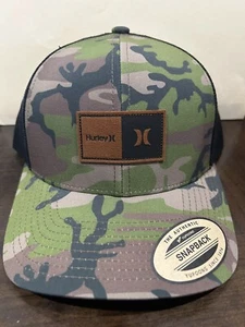 Hurley Fairway Trucker Hat - Camo Green with Black Mesh snapback Leather Patch - Picture 1 of 5