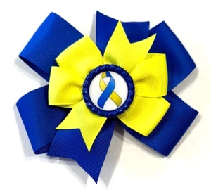 Schöne blau-gelbe Down Syndrom Bewusstsein inspirierte Haarschleife für Mädchen. - Bild 1 von 3