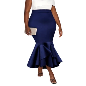 AOMEI Damen Bodycon Rock High Waist Rüschensaum Business Meerjungfrau Midi Röcke - Bild 1 von 17