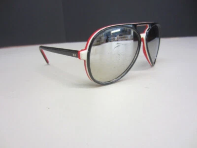 Gafas de sol de aviador Crown Japan vintage con marco rojo/blanco/negro con lentes espejadas plateadas Foto 1 de 4