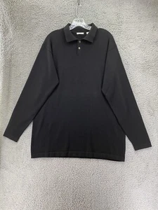 Halogen 100% Merino Wool Henley Polo Long Sleeve Black Sweater Size XXL - Picture 1 of 8