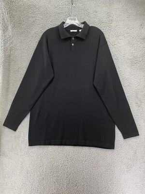 Halogen 100% Merino Wool Henley Polo Long Sleeve Black Sweater Size XXL - Image 1 of 4